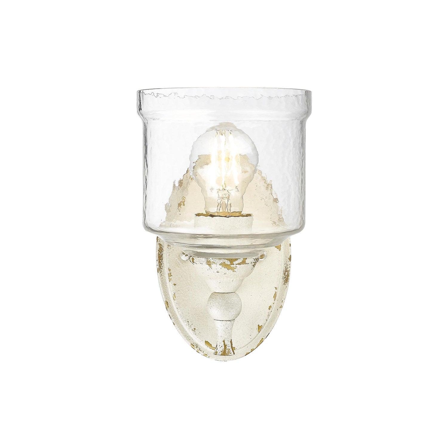 1 Light Wall Sconce In Antique Ivory With Hammered Water Glass Shade by Golden