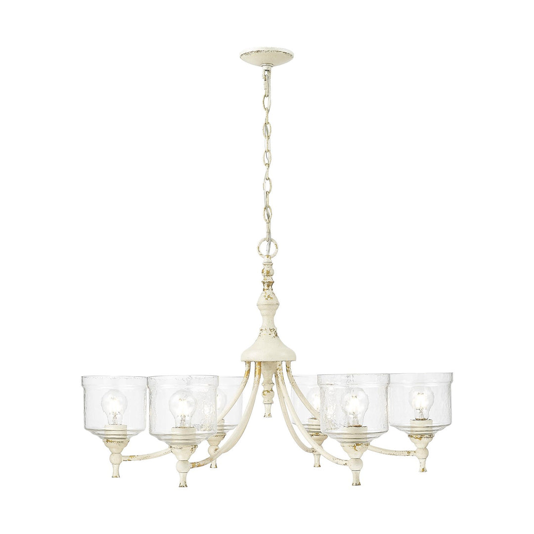 6 Light Chandelier In Antique Ivory With Hammered Water Glass Shade by Golden