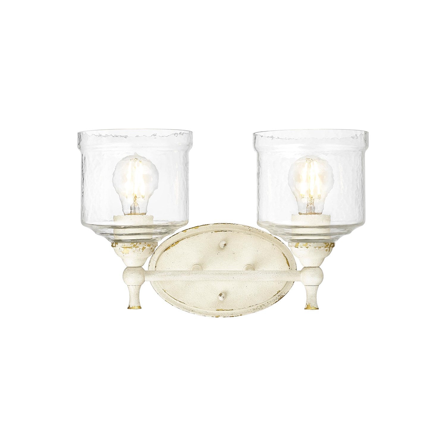 2 Light Bath Vanity In Antique Ivory With Hammered Water Glass Shade by Golden