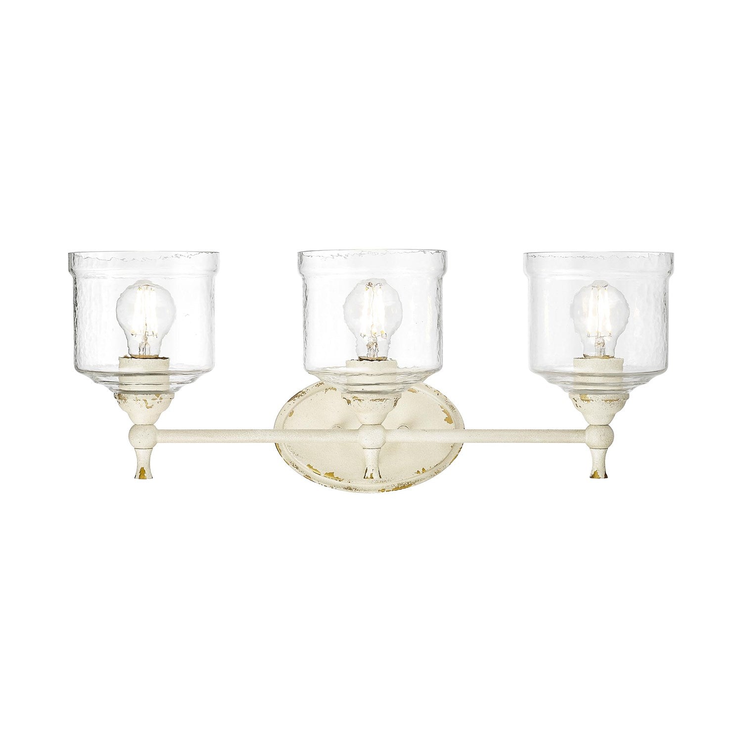 3 Light Bath Vanity In Antique Ivory With Hammered Water Glass Shade by Golden
