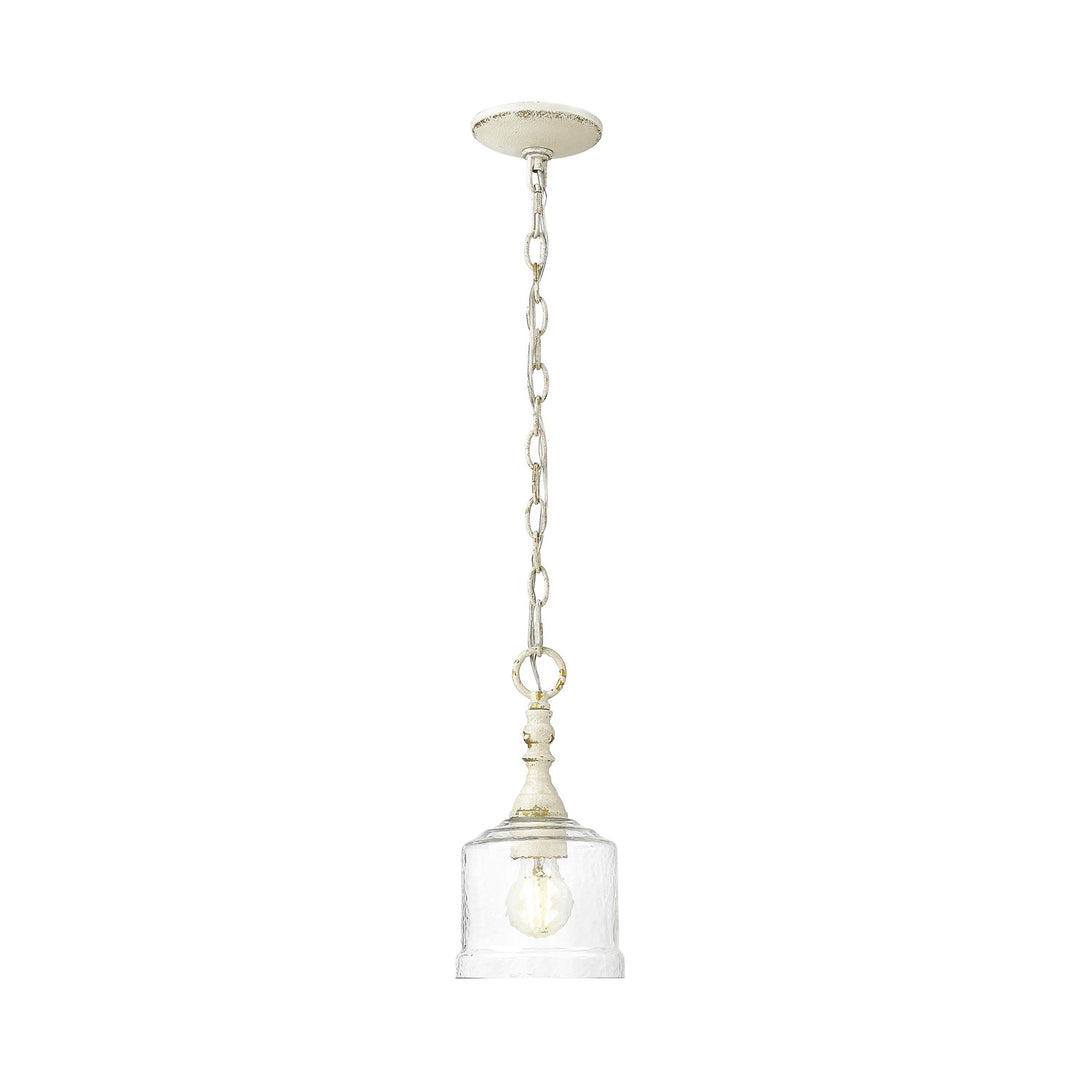 Mini Pendant In Antique Black Iron With Hammered Water Glass Shade by Golden