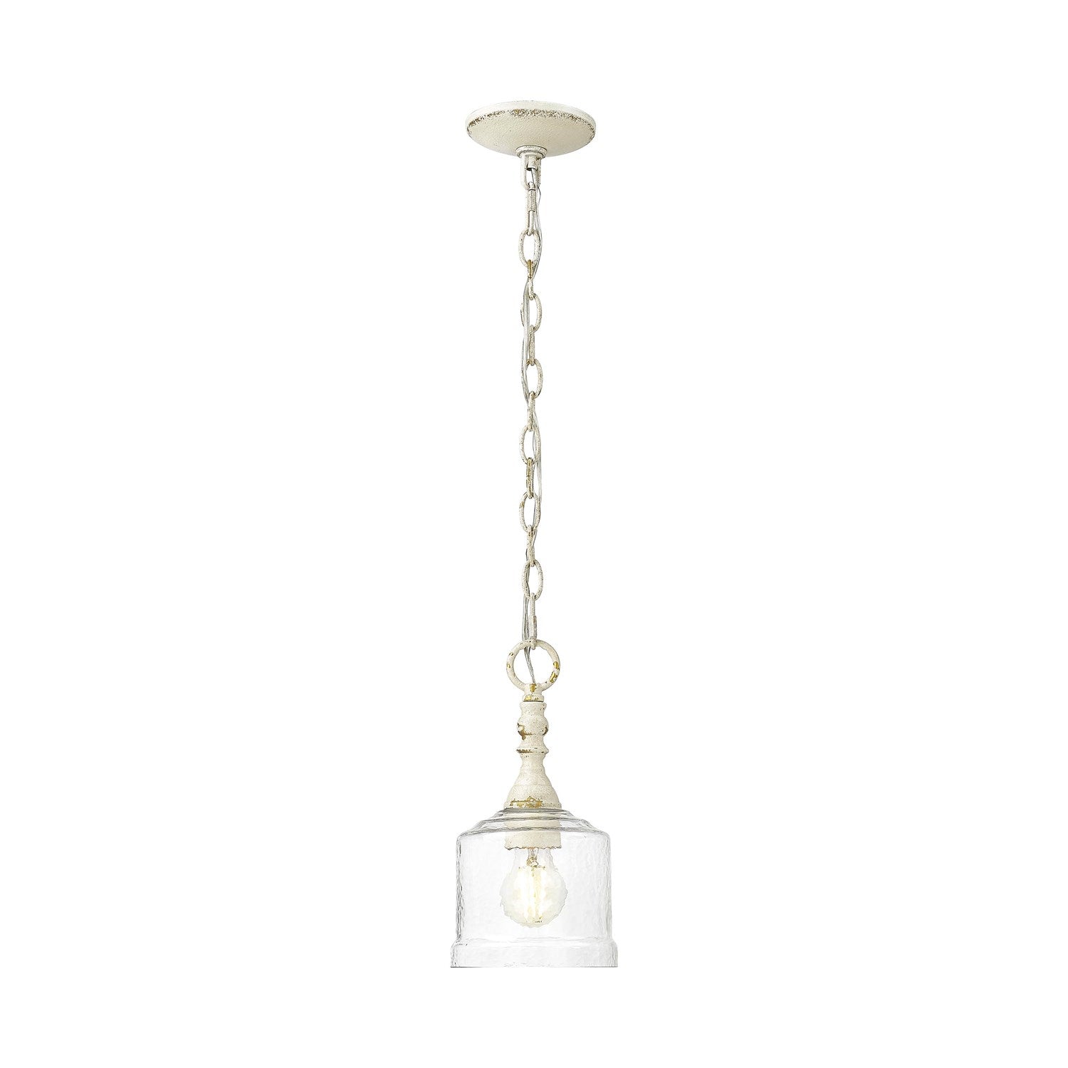 Mini Pendant In Antique Black Iron With Hammered Water Glass Shade by Golden