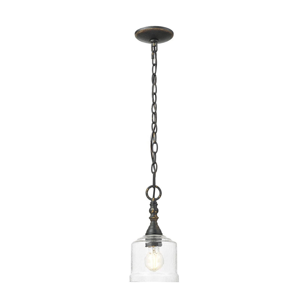 Mini Pendant In Antique Ivory With Hammered Water Glass Shade by Golden