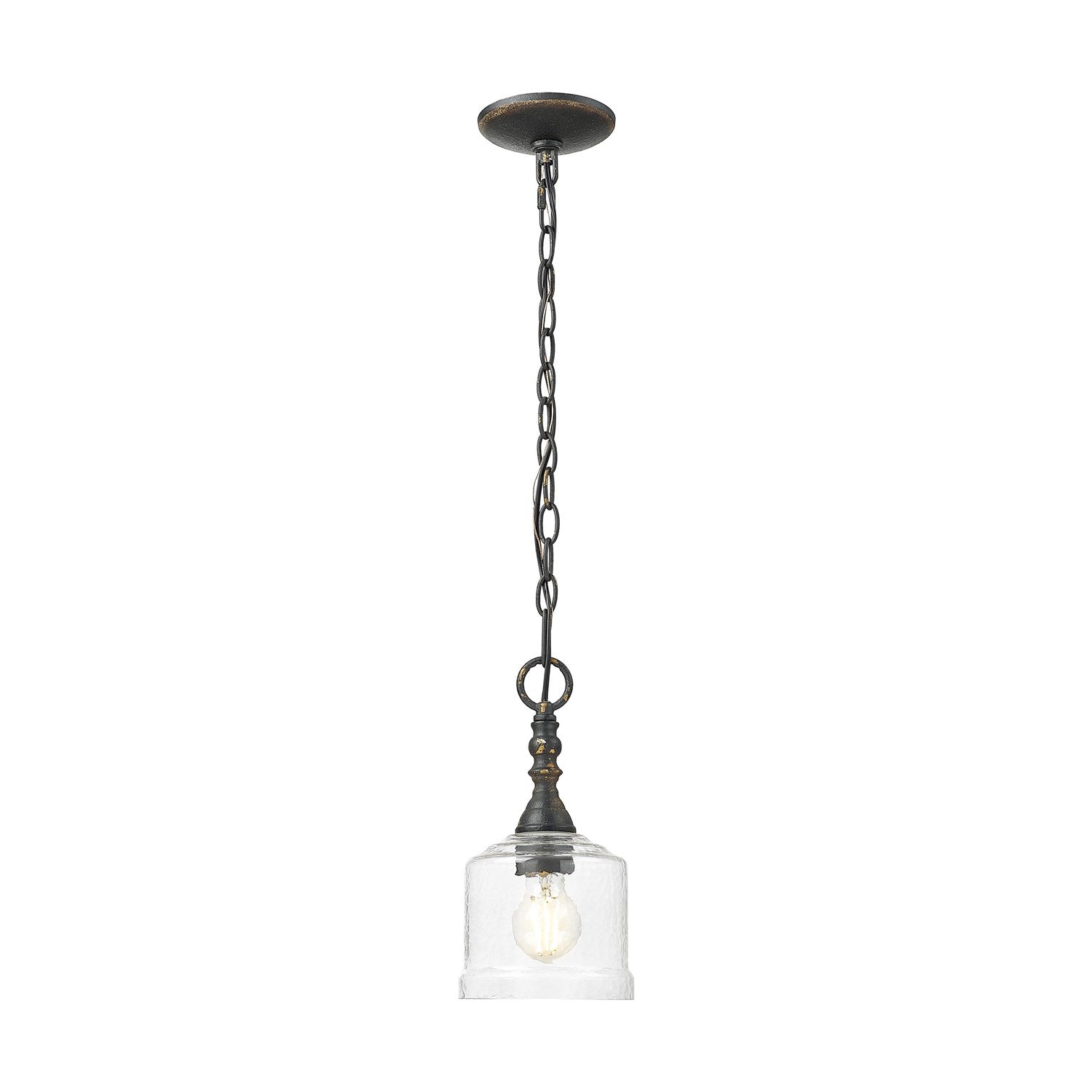 Mini Pendant In Antique Ivory With Hammered Water Glass Shade by Golden