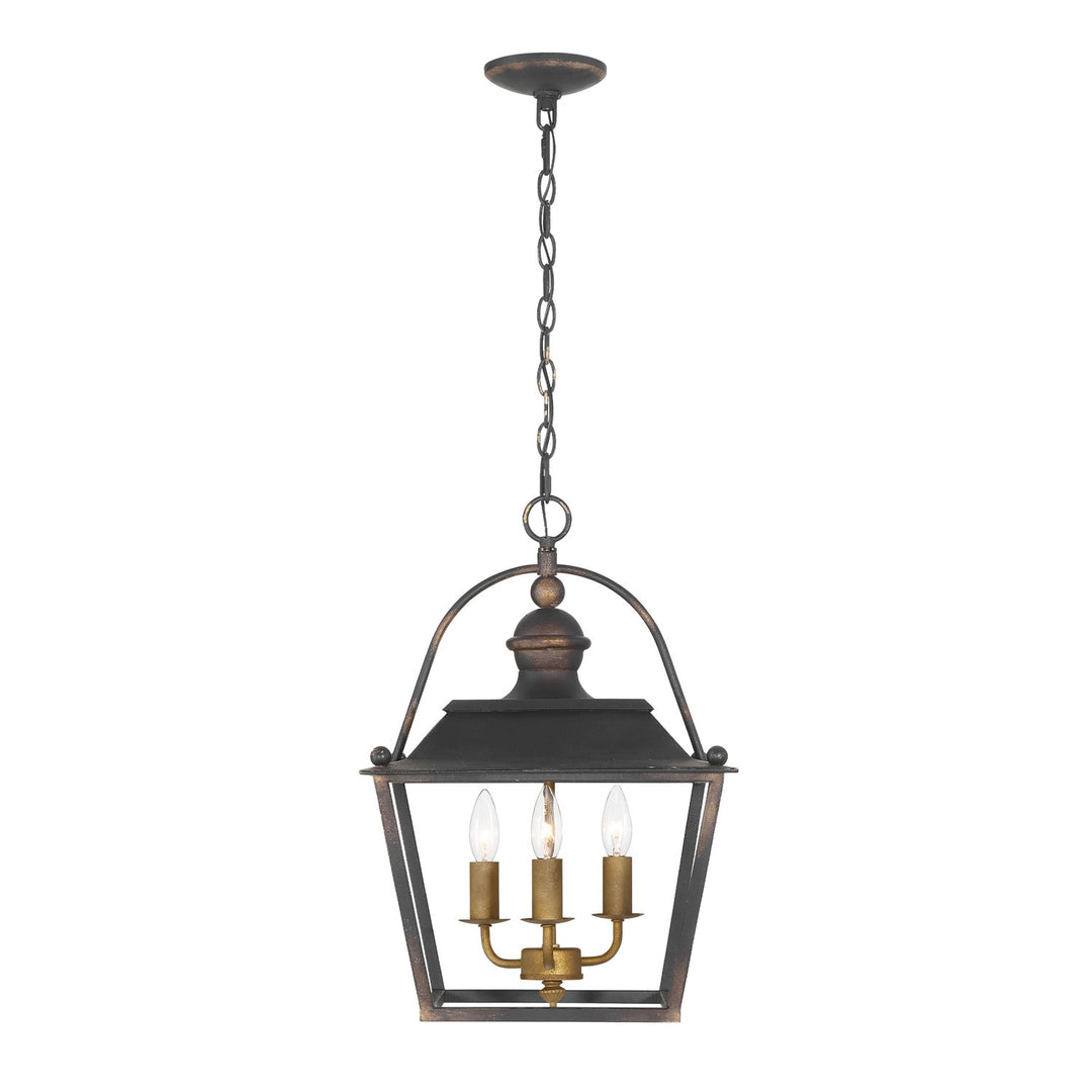 3 Light Pendant In Antique Black Iron by Golden