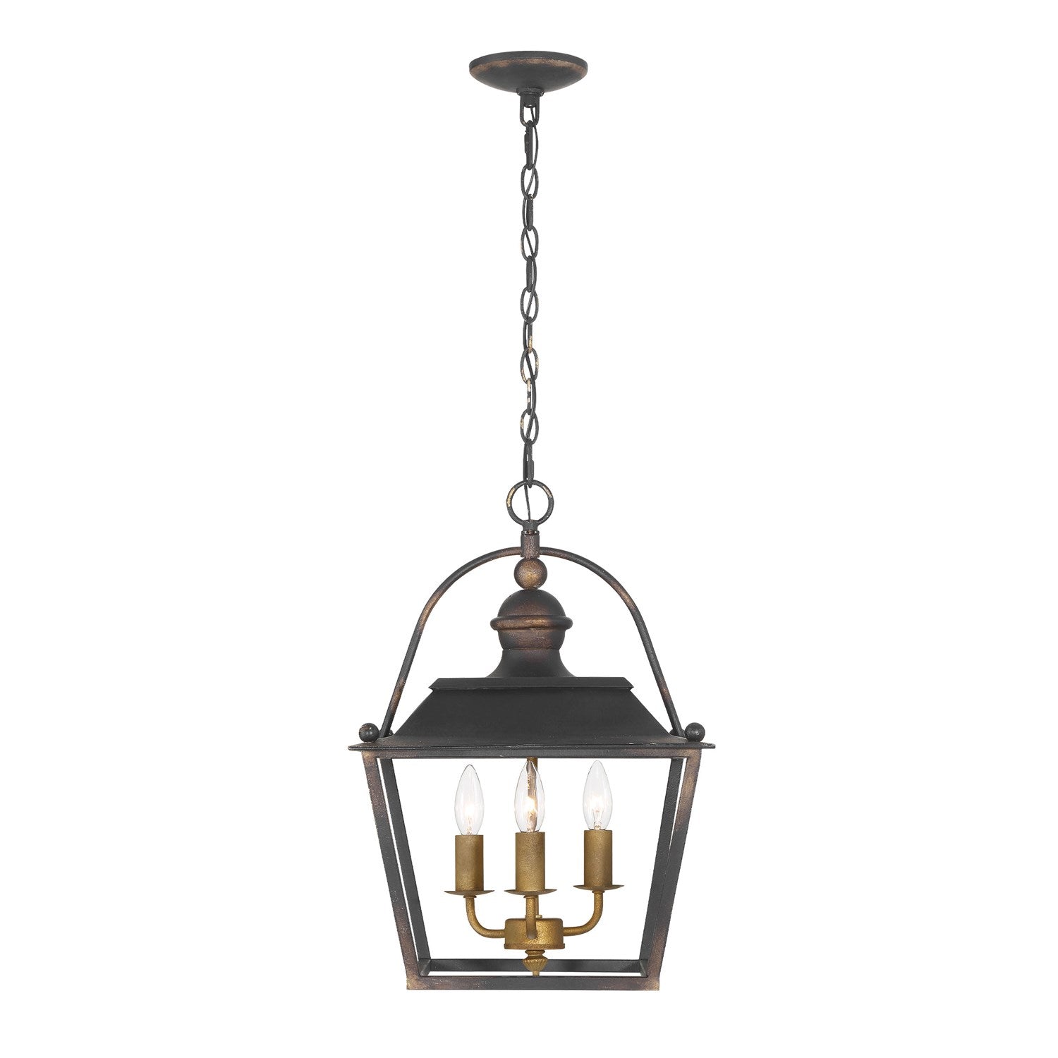 3 Light Pendant In Antique Black Iron by Golden