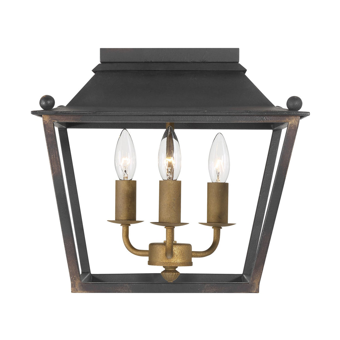 3 Light Flush Mount In Antique Black Iron by Golden