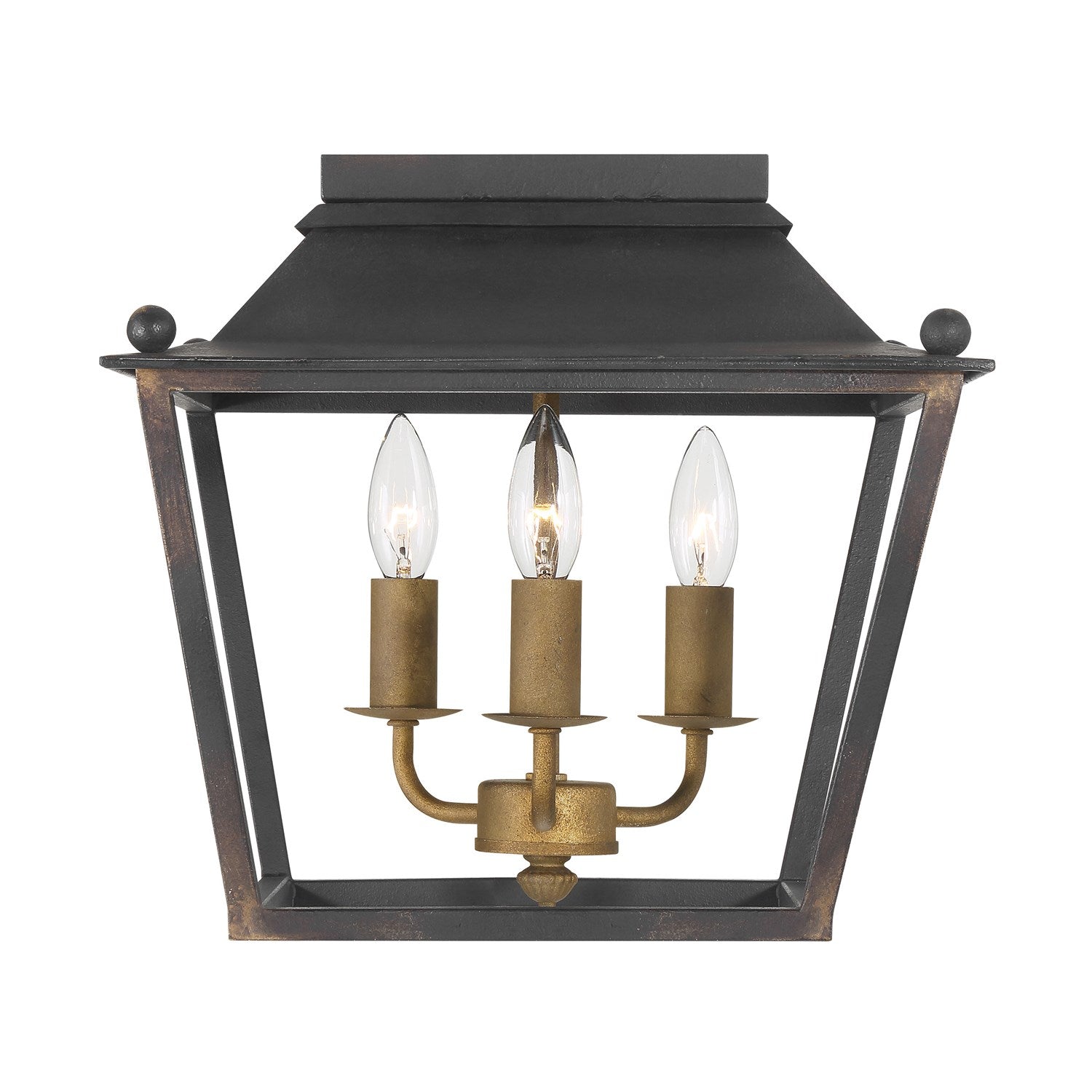 3 Light Flush Mount In Antique Black Iron by Golden