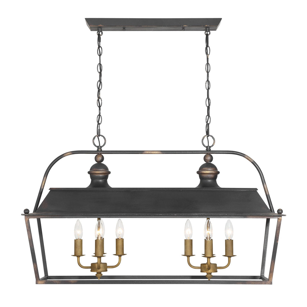 8 Light Linear Pendant In Antique Black Iron by Golden