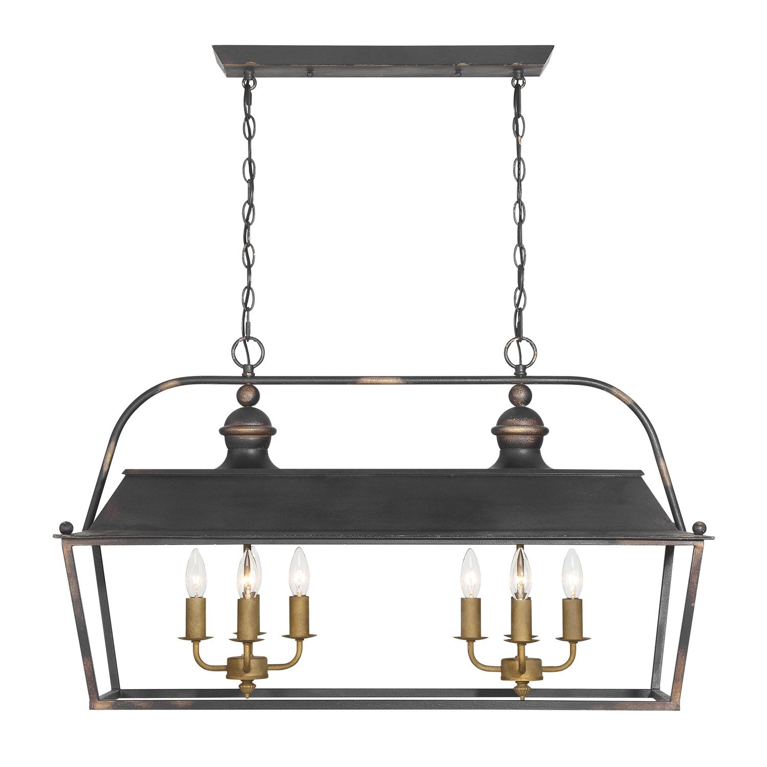 8 Light Linear Pendant In Antique Black Iron by Golden