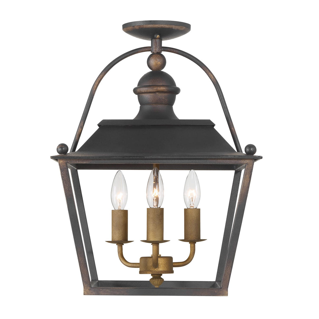 3 Light Semi-Flush In Antique Black Iron by Golden