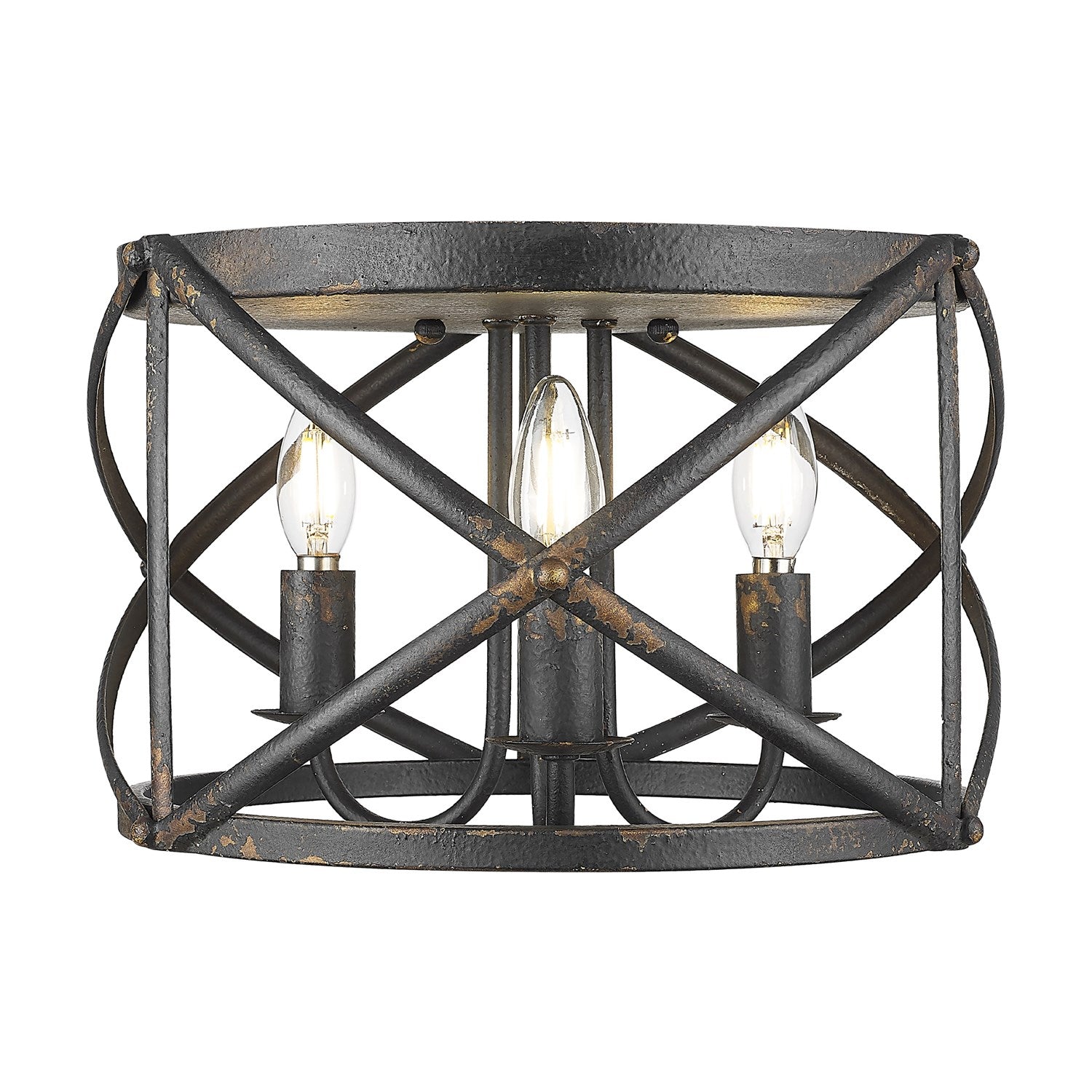 2 Light Flush Mount In Antique Black Iron With No Shade by Golden