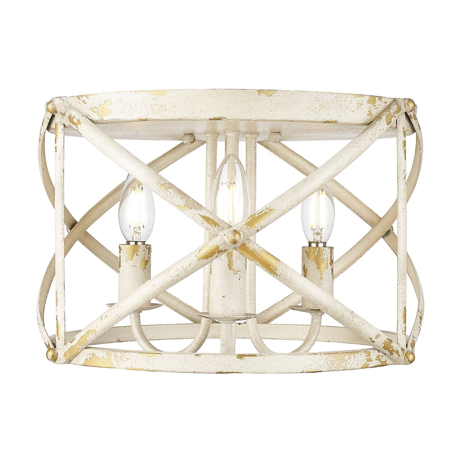 2 Light Flush Mount In Antique Ivory With No Shade by Golden