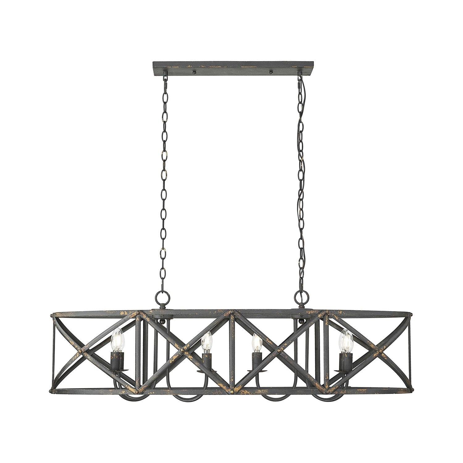 Linear Pendant In Antique Black Iron With No Shade by Golden