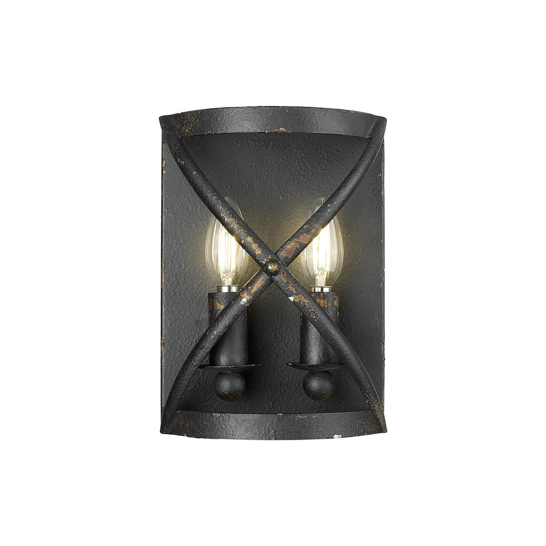 2 Light Wall Sconce In Antique Black Iron With No Shade by Golden