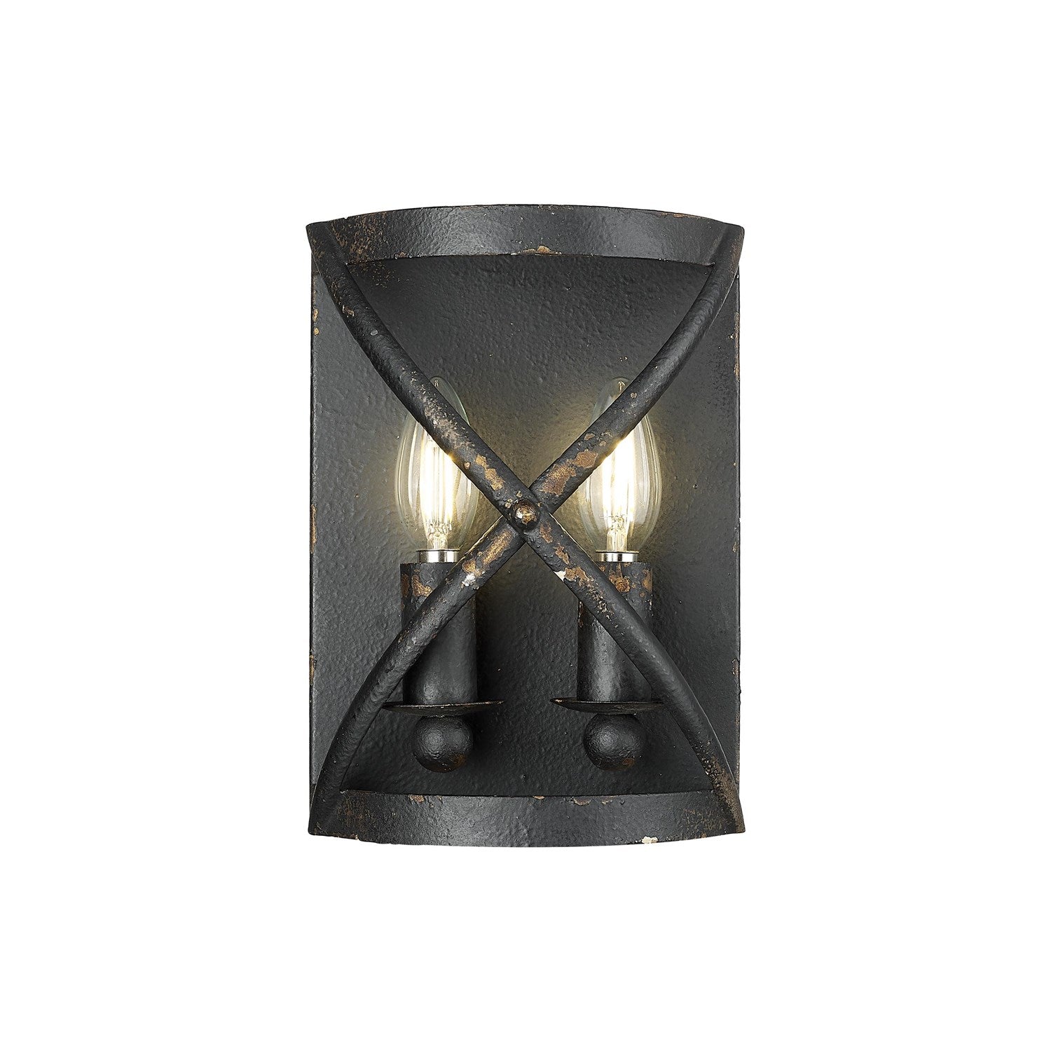 2 Light Wall Sconce In Antique Black Iron With No Shade by Golden