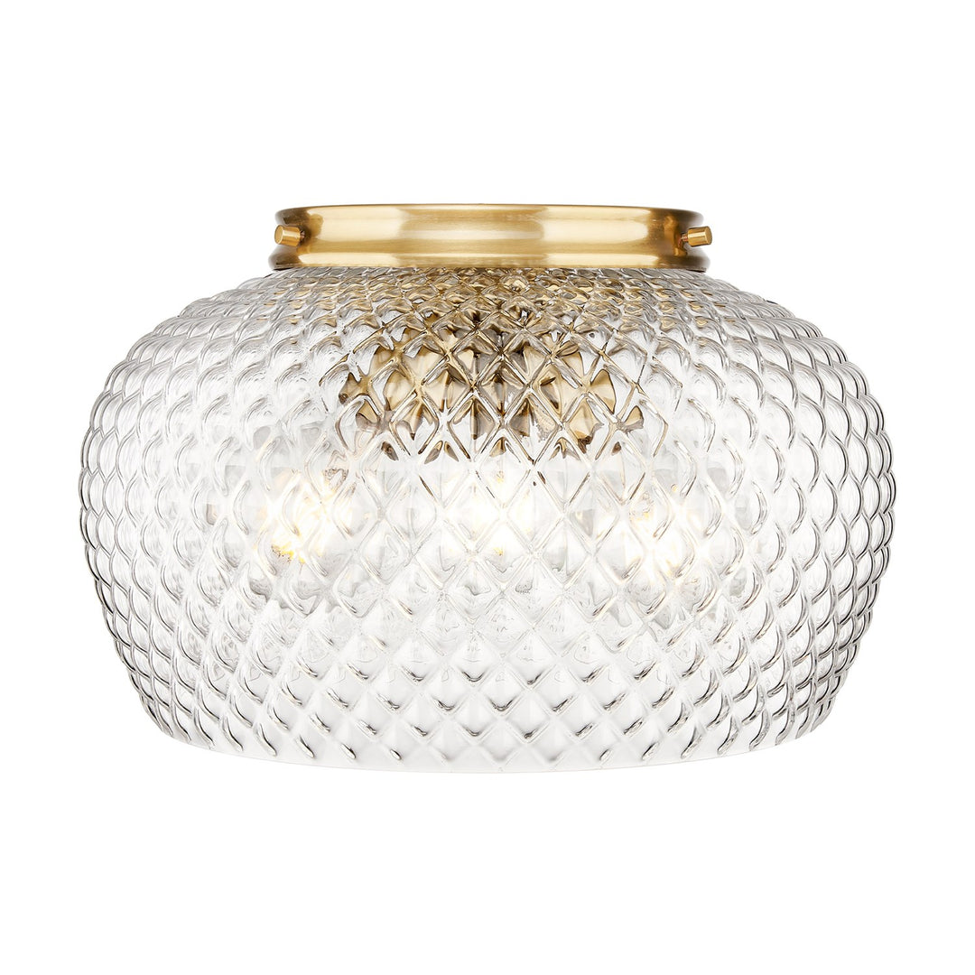 3 Light Flush Mount In Modern Brushed Gold With Clear Glass Shade by Golden