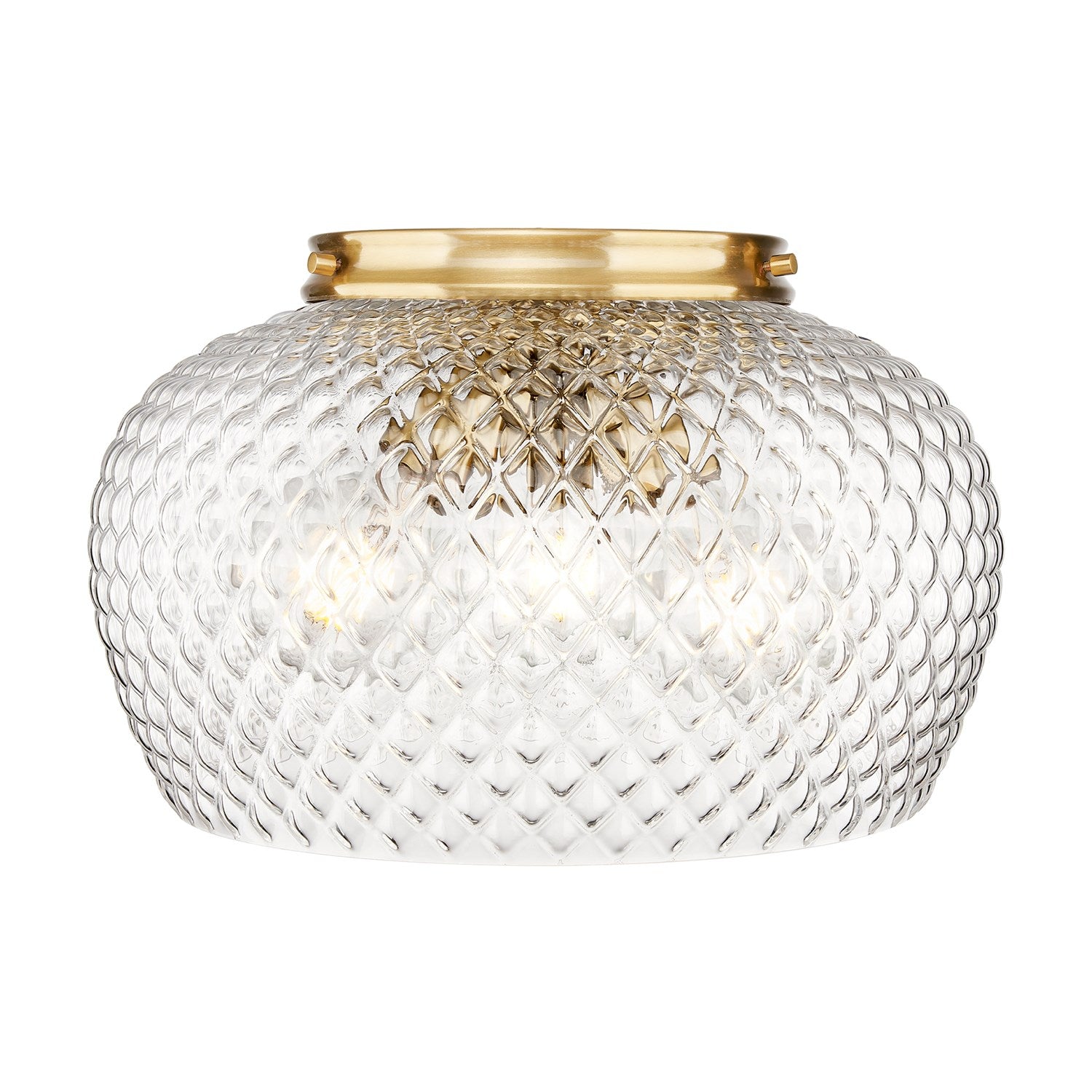 3 Light Flush Mount In Modern Brushed Gold With Clear Glass Shade by Golden