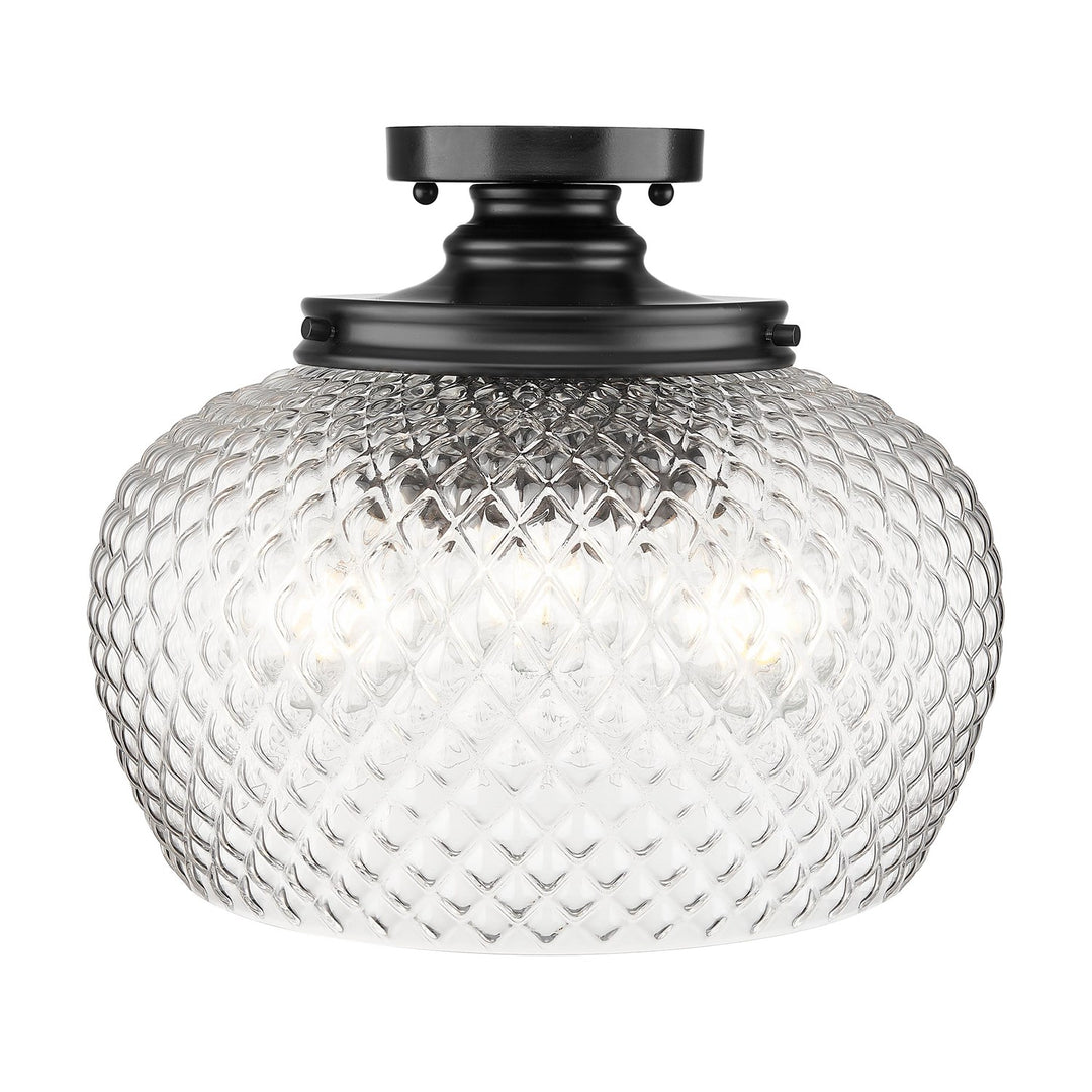 3 Light Semi-Flush In Matte Black With Clear Glass Shade by Golden