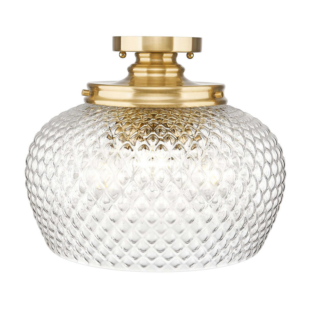 3 Light Semi-Flush In Modern Brushed Gold With Clear Glass Shade by Golden