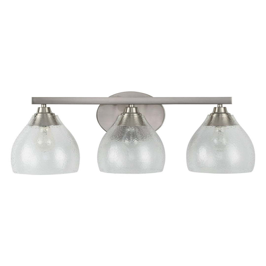 Pw 3 Light Bath Vanity In Pewter With Hammered Clear Glass Shade by Golden