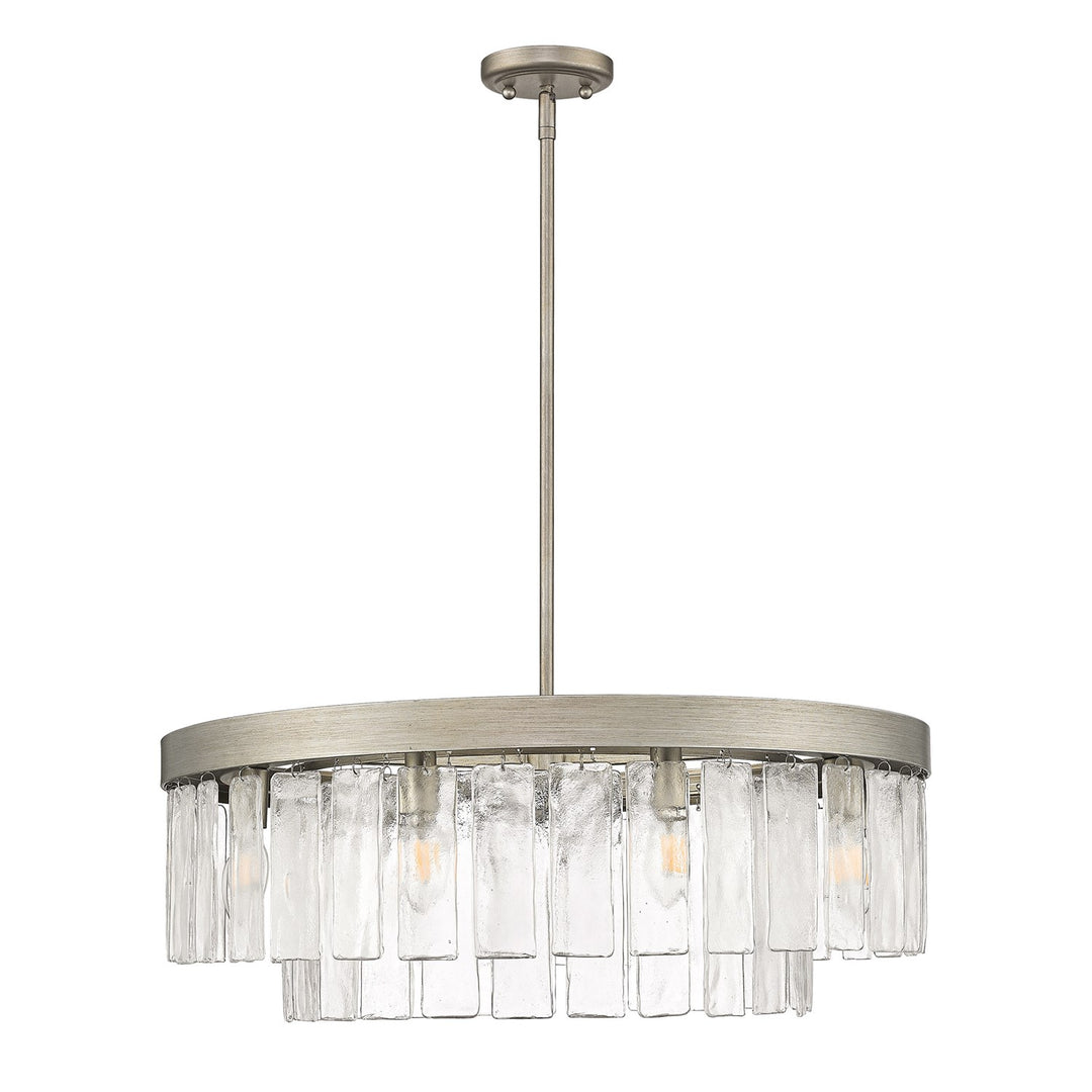 Ps 9 Light Chandelier In White Gold With Hammered Water Glass Shade by Golden