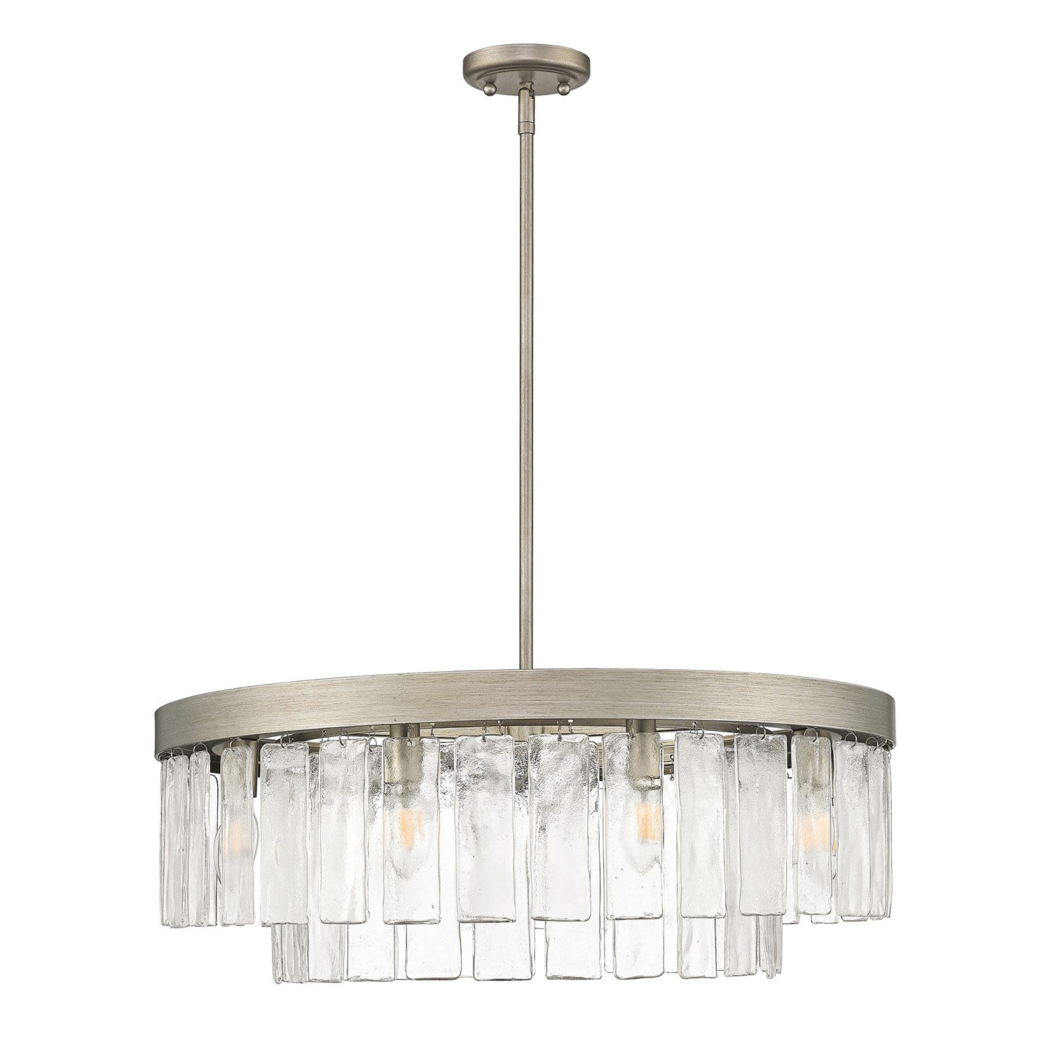 Ps 9 Light Chandelier In White Gold With Hammered Water Glass Shade by Golden