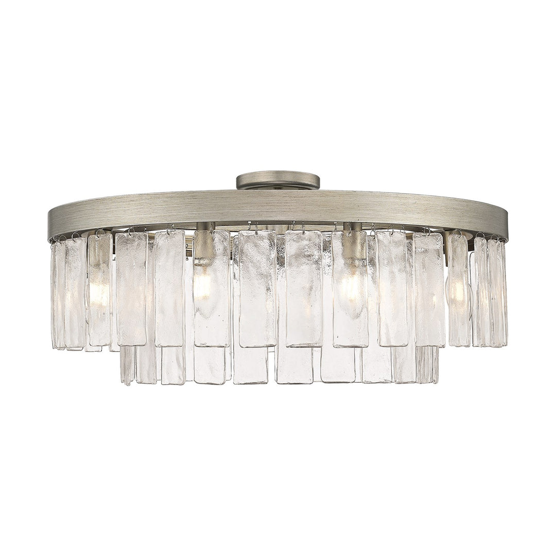 9-Light Semi-Flush In Peruvian Silver With Hammered Water Glass by Golden
