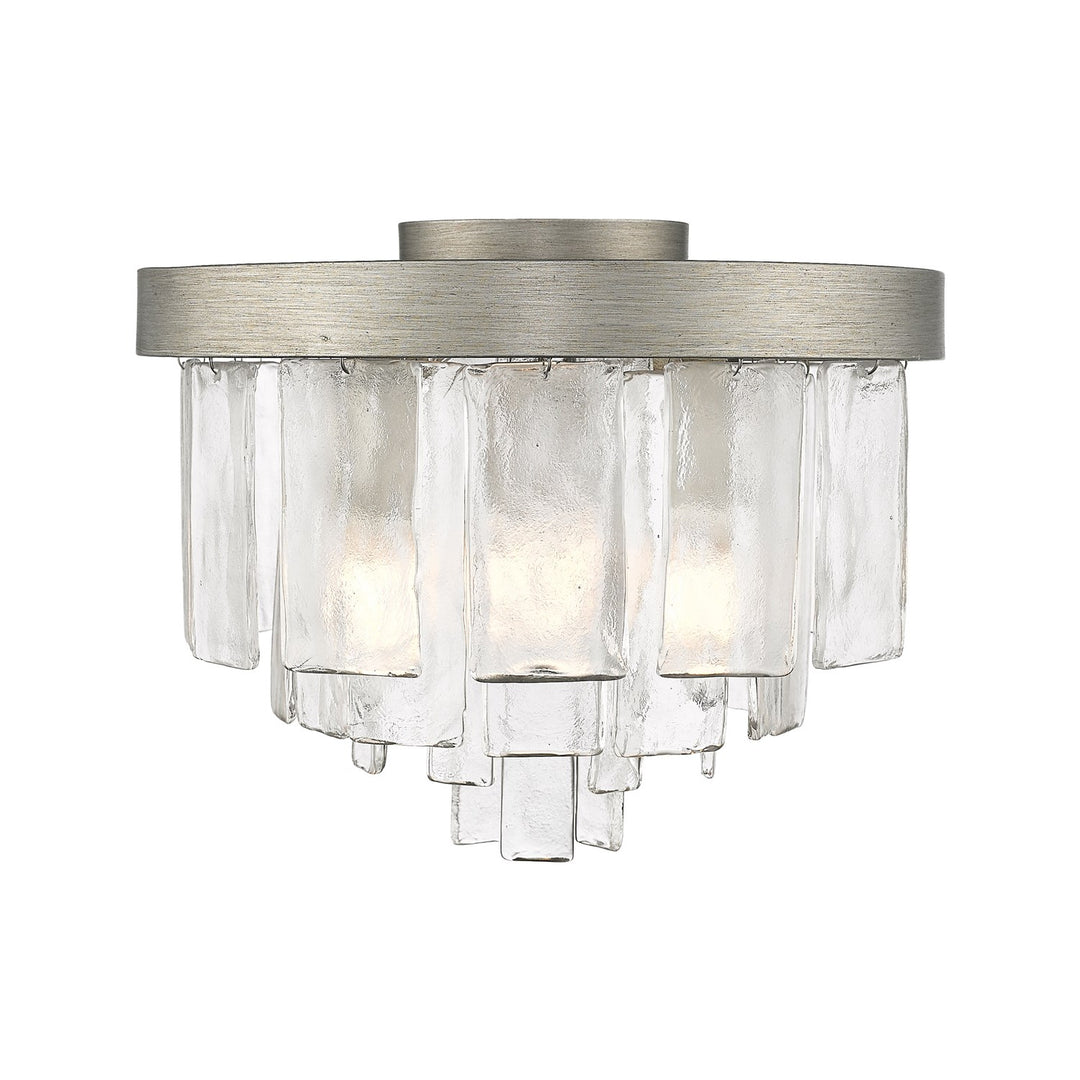 3-Light Flush Mount In Peruvian Silver With Hammered Water Glass by Golden