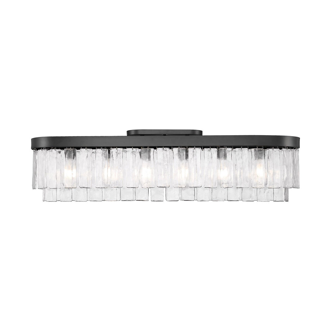6-Light Flush Mount In Matte Black With Hammered Water Glass by Golden