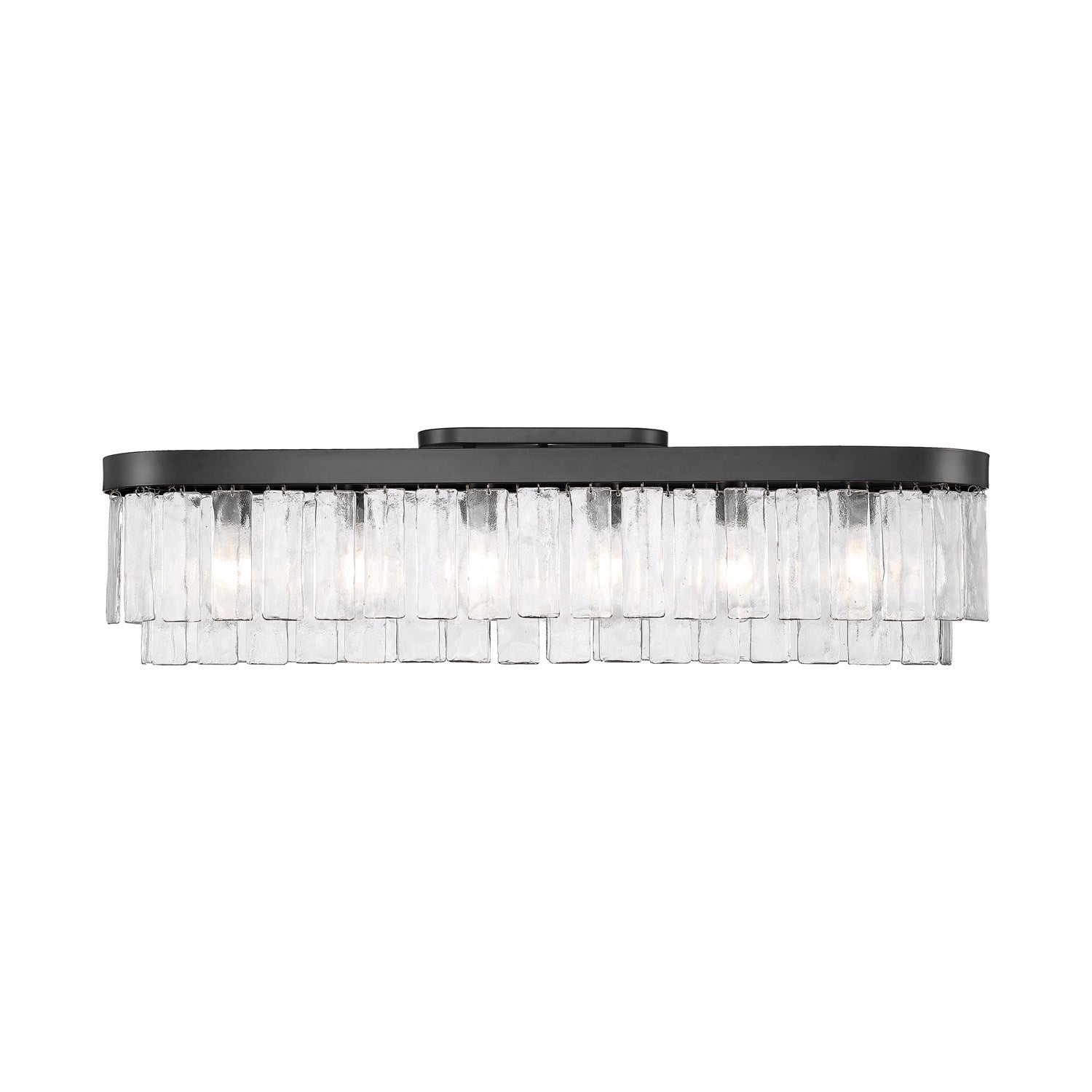 6-Light Flush Mount In Matte Black With Hammered Water Glass by Golden