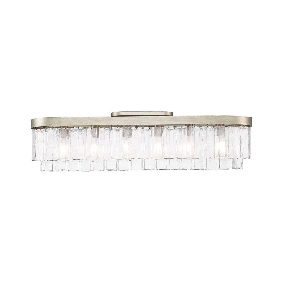 6-Light Flush Mount In White Gold With Hammered Water Glass by Golden