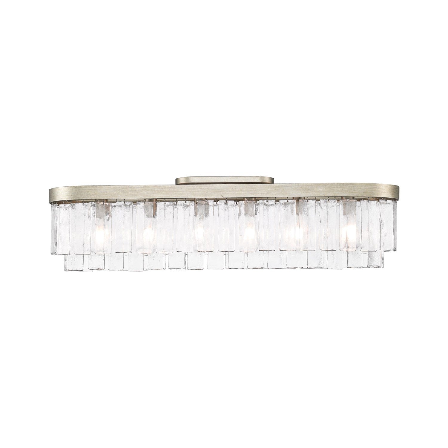 6-Light Flush Mount In White Gold With Hammered Water Glass by Golden