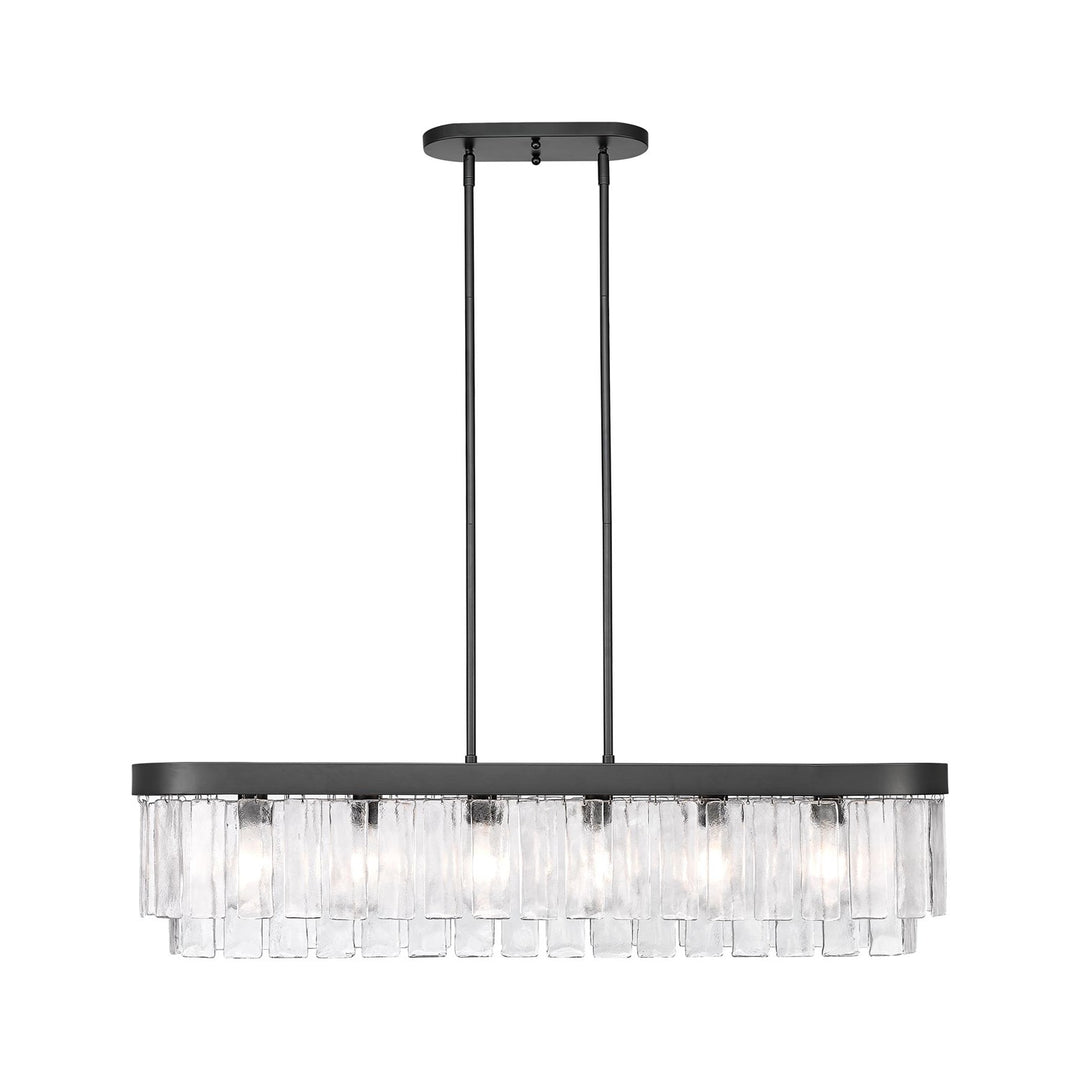 6-Light Linear Pendant In Matte Black With Hammered Water Glass by Golden