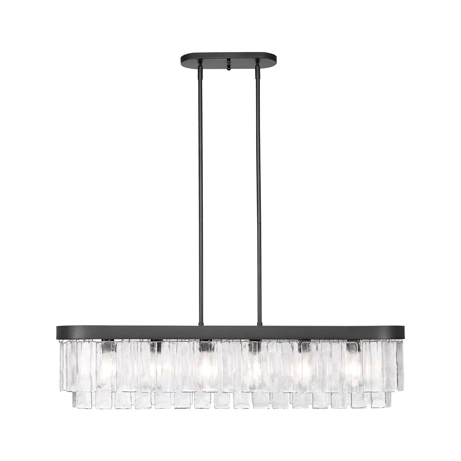 6-Light Linear Pendant In Matte Black With Hammered Water Glass by Golden