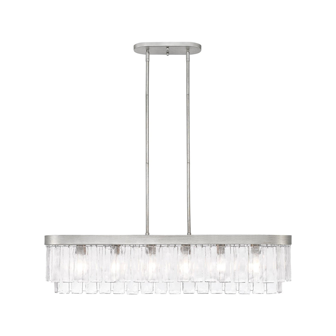 6-Light Linear Pendant In Peruvian Silver With Hammered Water Glass by Golden
