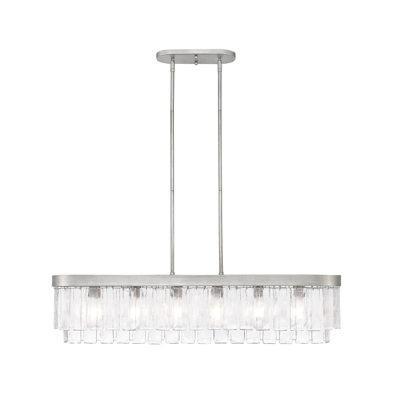 6-Light Linear Pendant In Peruvian Silver With Hammered Water Glass by Golden