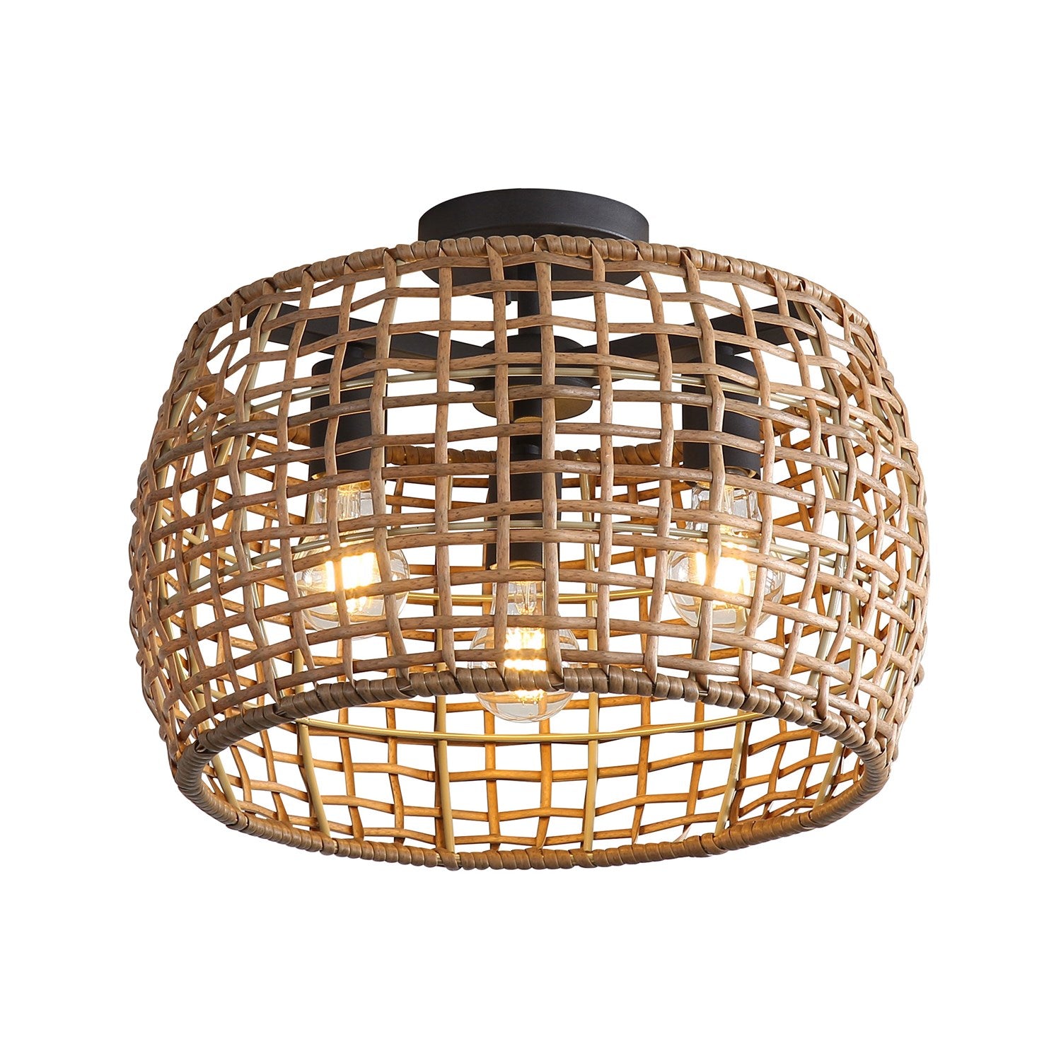 3-Light Semi-Flush In Natural Black With Maple All-Weather Wicker by Golden