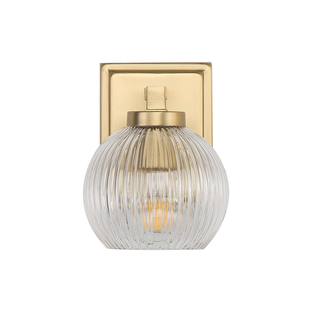 1-Light Vanity Light In Brushed Champagne Bronze With Ribbed Clear Shade by Golden