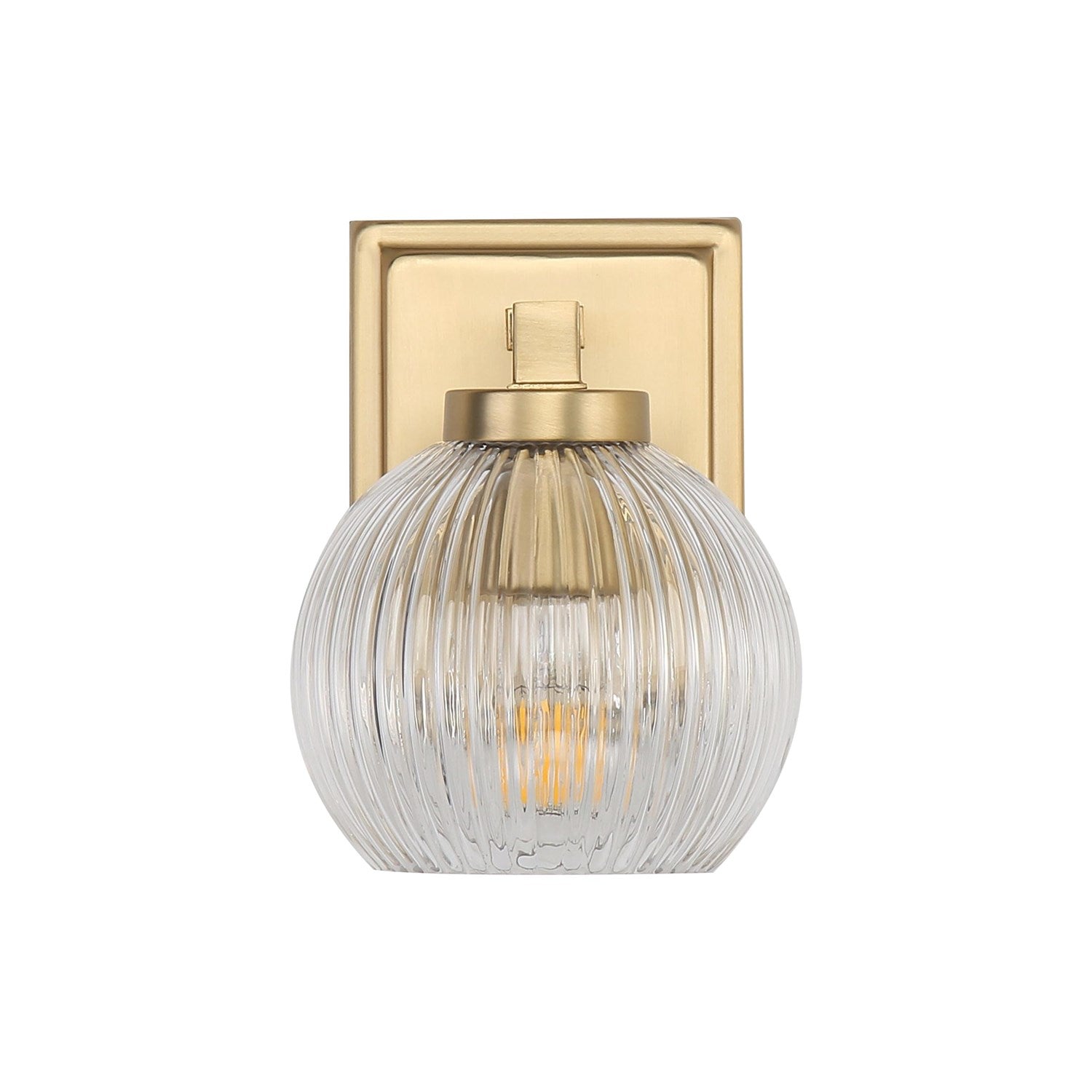 1-Light Vanity Light In Brushed Champagne Bronze With Ribbed Clear Shade by Golden