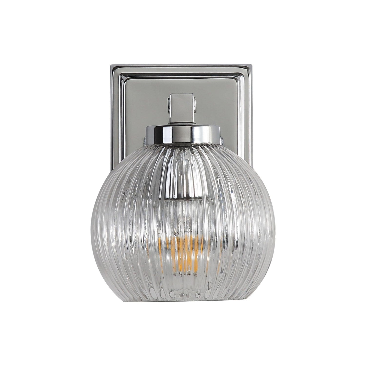 1-Light Vanity Light In Chrome With Ribbed Clear Shade by Golden