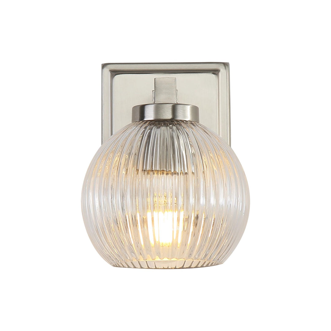 1-Light Vanity Light In Pewter With Ribbed Clear Shade by Golden