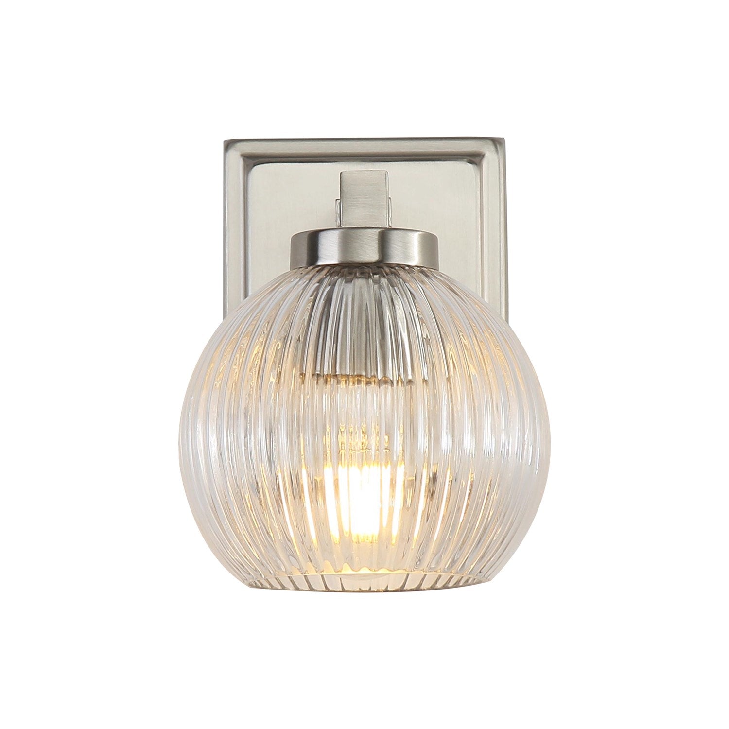 1-Light Vanity Light In Pewter With Ribbed Clear Shade by Golden