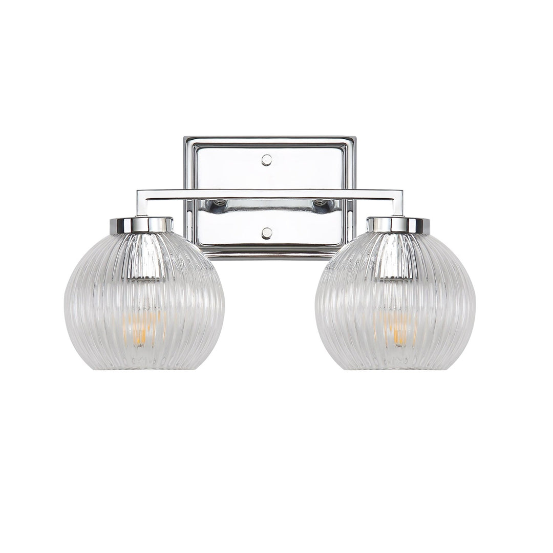 2-Light Vanity Light In Chrome With Ribbed Clear Shade by Golden