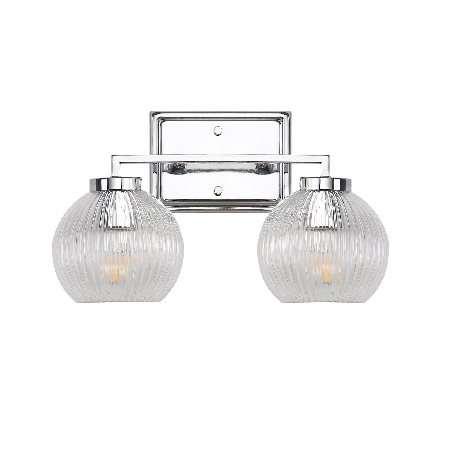 2-Light Vanity Light In Chrome With Ribbed Clear Shade by Golden
