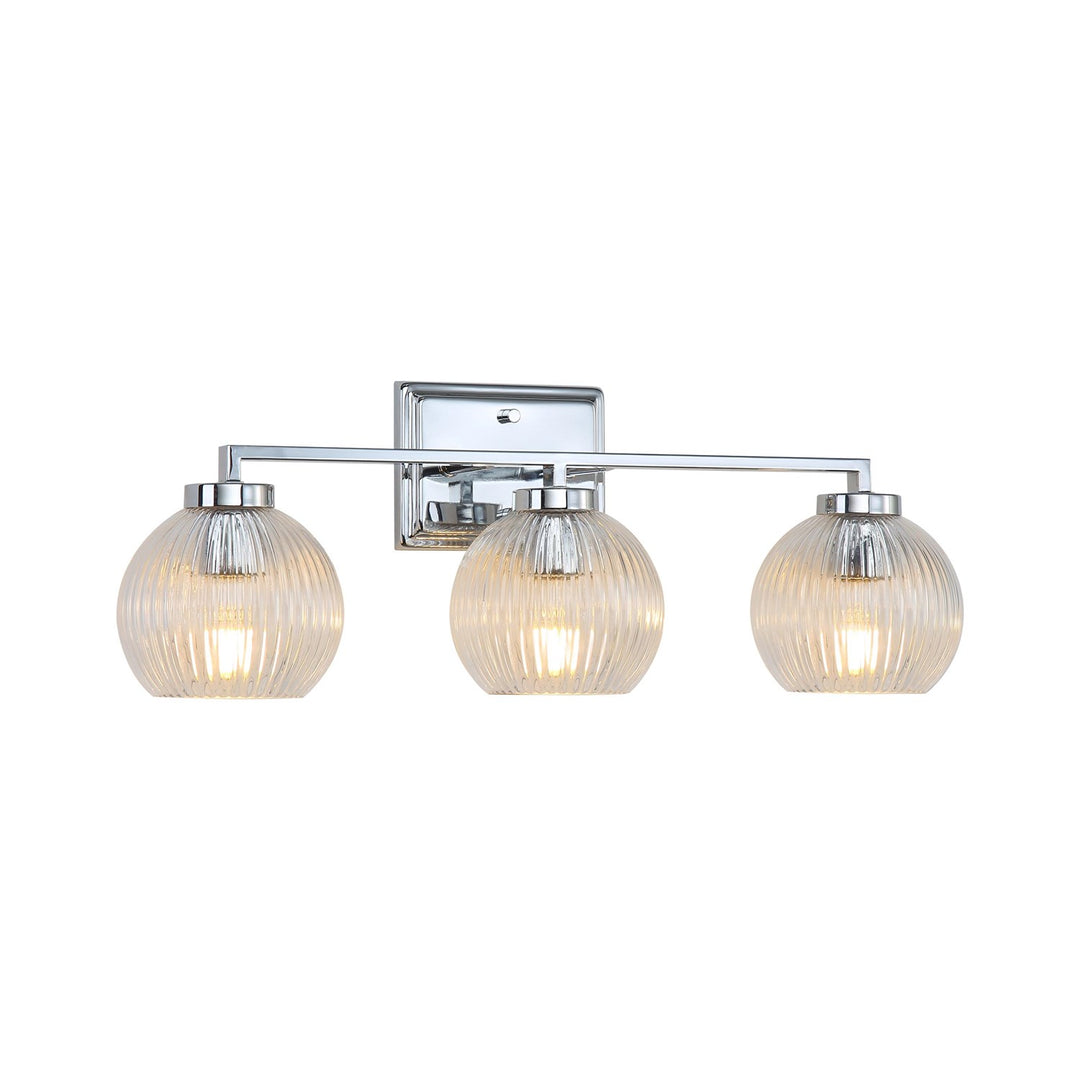 3-Light Vanity Light In Chrome With Ribbed Clear Shade by Golden