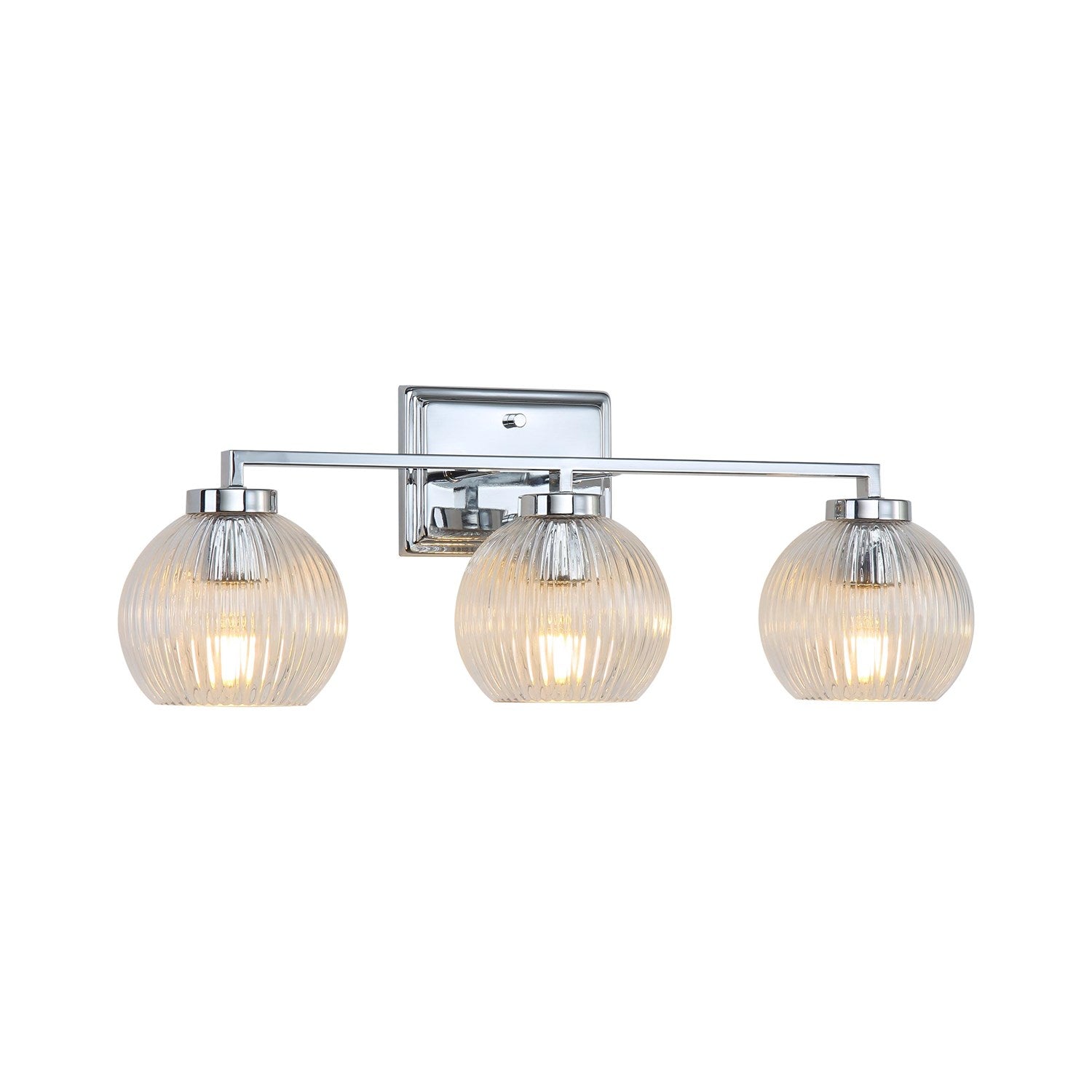3-Light Vanity Light In Chrome With Ribbed Clear Shade by Golden