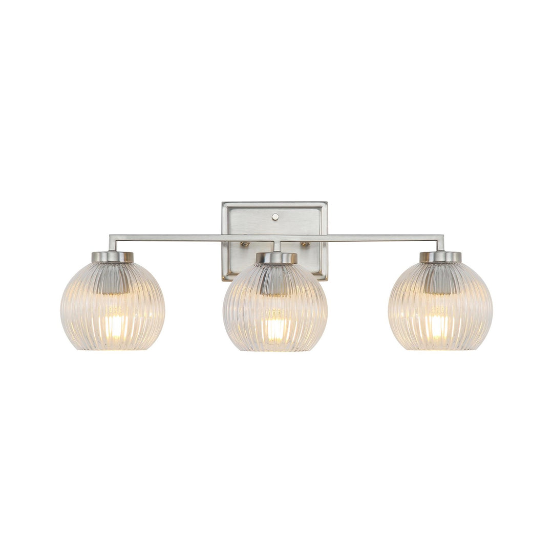 3-Light Vanity Light In Pewter With Ribbed Clear Shade by Golden