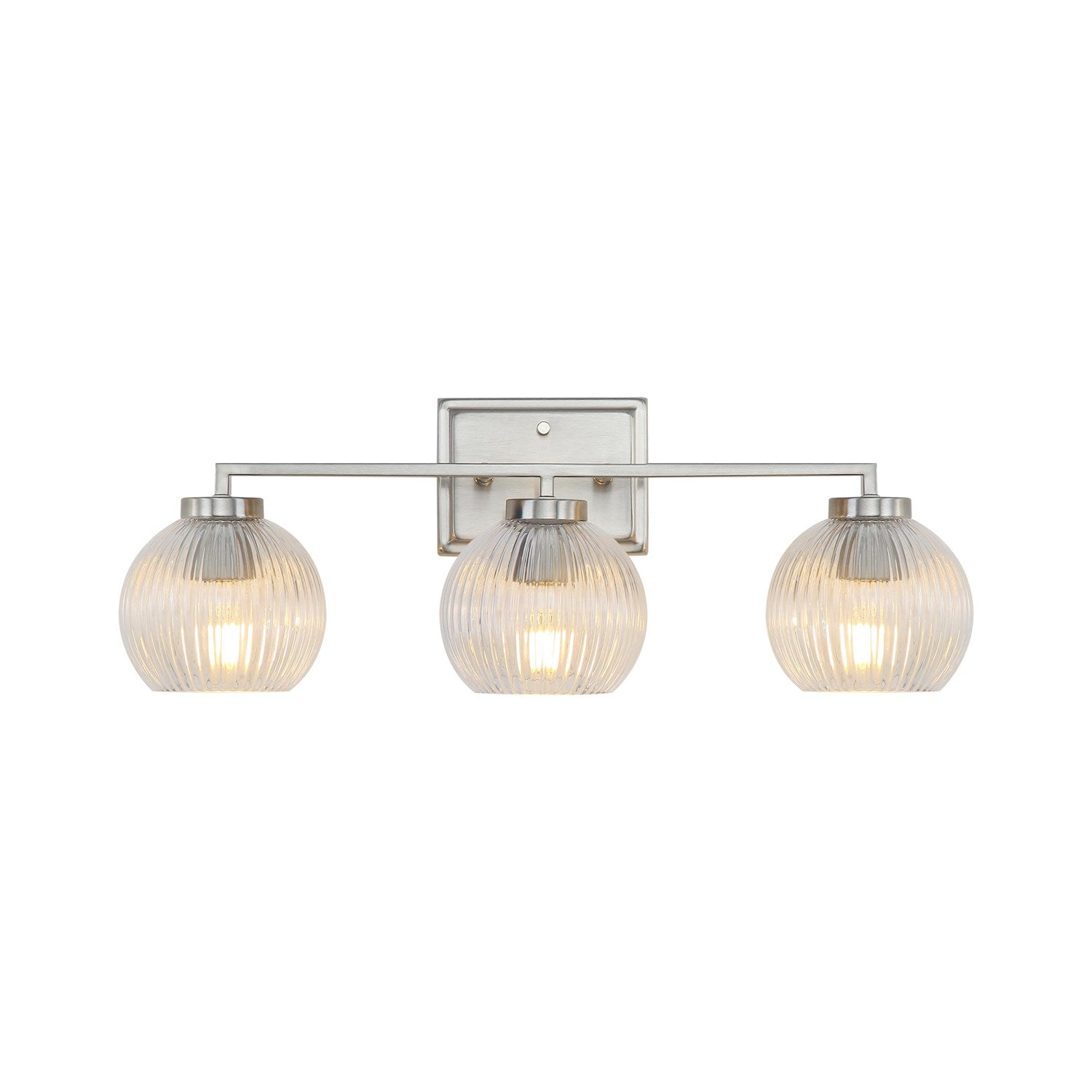 3-Light Vanity Light In Pewter With Ribbed Clear Shade by Golden