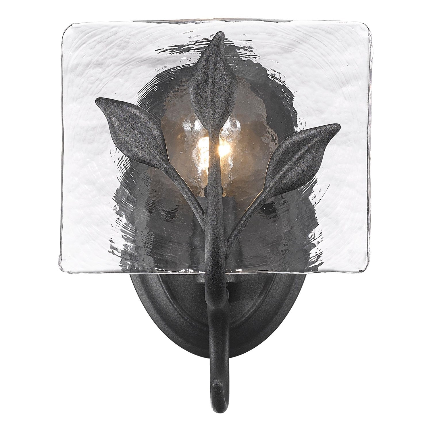 1-Light Vanity Light In Natural Black With Hammered Water Glass by Golden